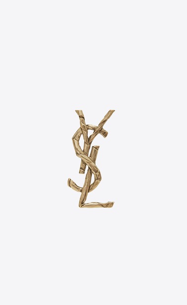 Monogram draped bow brooch in light gold metal